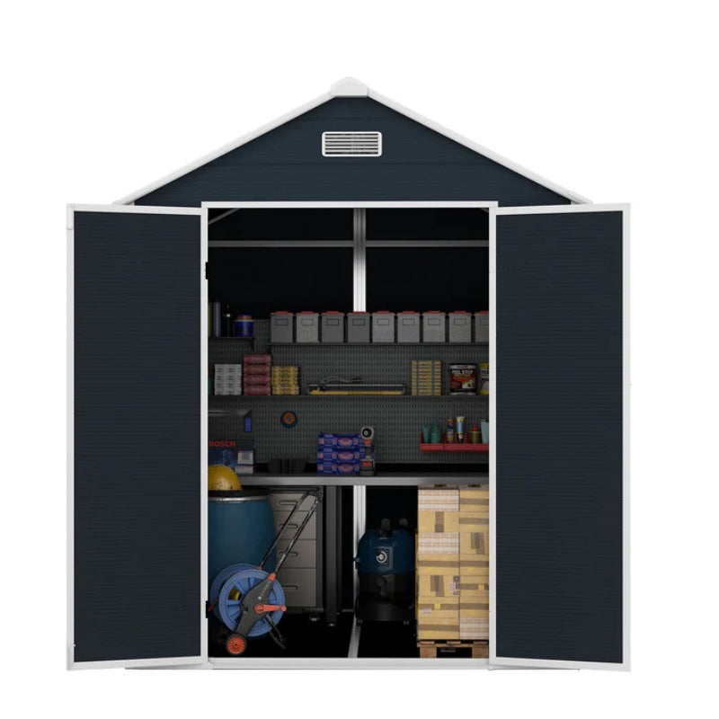 Campcraft 6*6ft resin storage shed, high quality pp material, strong structure, waterproof, rust and UV proof, large storage space, 12mm thick pp board, HD window lighting Dark gray-海智集-Default-