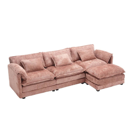 Modern Large L-Shape Sectional Chenille fabric, movable pedals, detachable armrests, oversized three-seat Sofa-海智集-Default-
