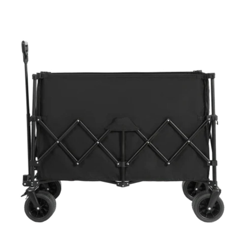 Beach Wagon,Collapsible Wagon 220lbs with Big Wheels Foldable Wagon Carts, Heavy Duty 300L Folding Utility Garden Cart with Big All-Terrain Beach Wheels & Drink Holders. Black-海智集-Default-