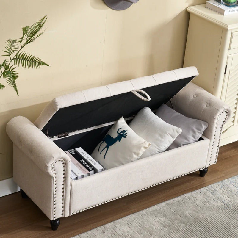 Coolmore Storage Ottoman 55.12 Inches Upholstered Fabric Storage Ottoman Bench,Button Tufted Ottoman with Storage for Living Room,Bedroom End of Bed Bench Withstands 275lbs-海智集-Default-