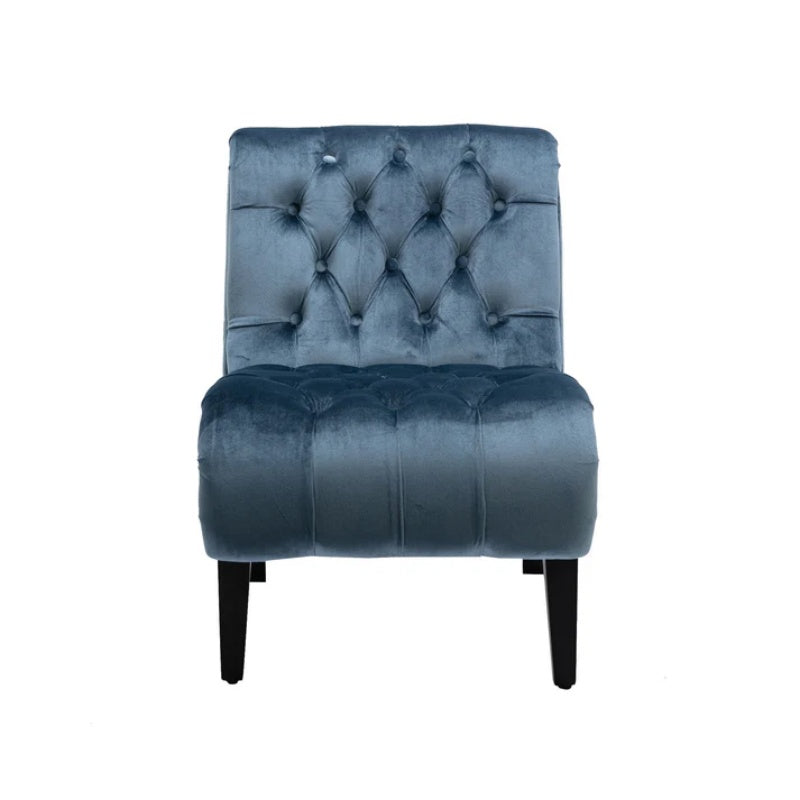 COOLMORE Modern Velvet Armless Accent Living Room Chair / Leisure Chair,Upholstered Fabric Button Comfortable Chair with Wooden Legs for Bedroom, Living Room, Office (Light Blue Velvet)-海智集-Default-