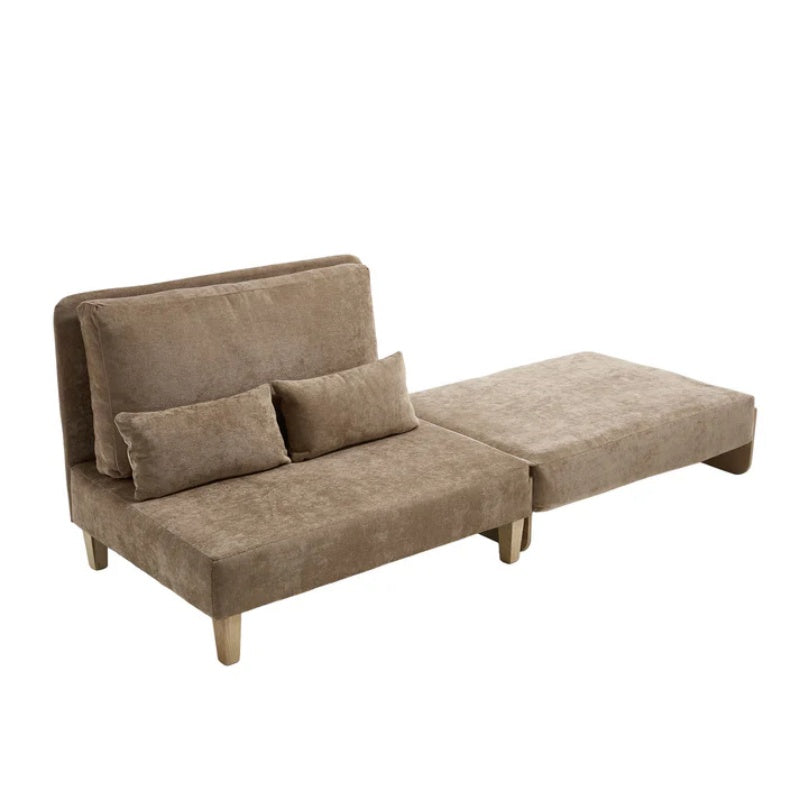 Mid-Century Modern Foldable Sofa Bed Recliner, 3-in-1 Convertible Sleeper with Three Pillows, Light Brown Chenille, Ideal for Small Spaces-海智集-Default-
