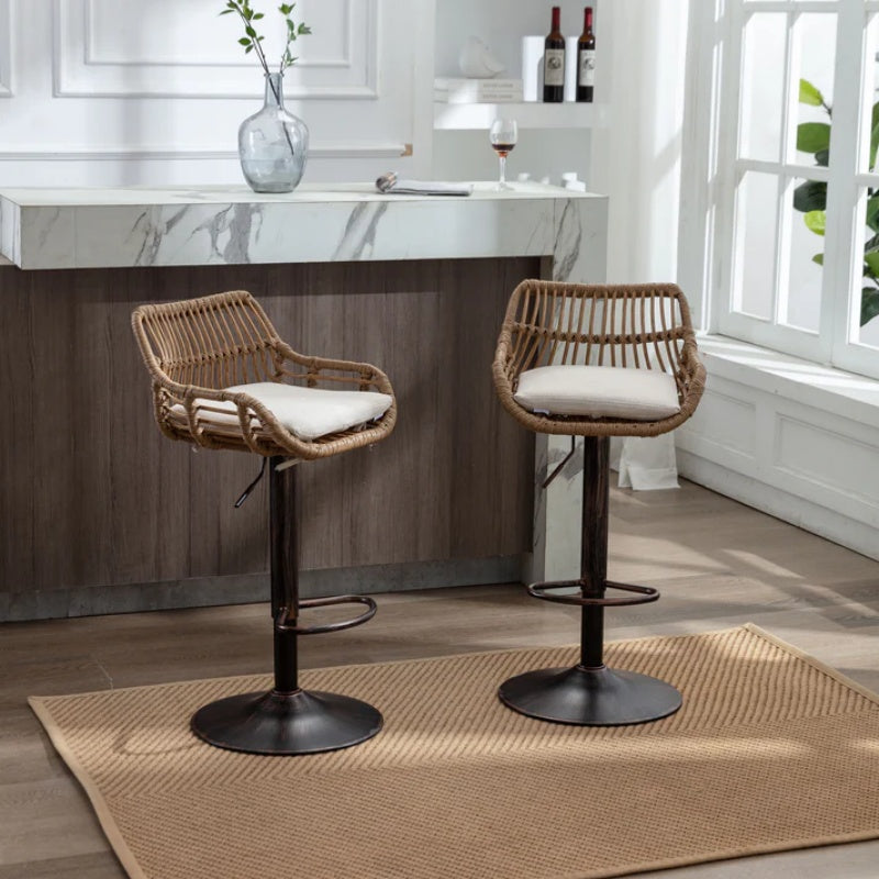 COOLMORE Modern Swivel Bar Stools Set of 2 with Adjustable Counter Height and Footrest in Beige Linen-海智集-Default-