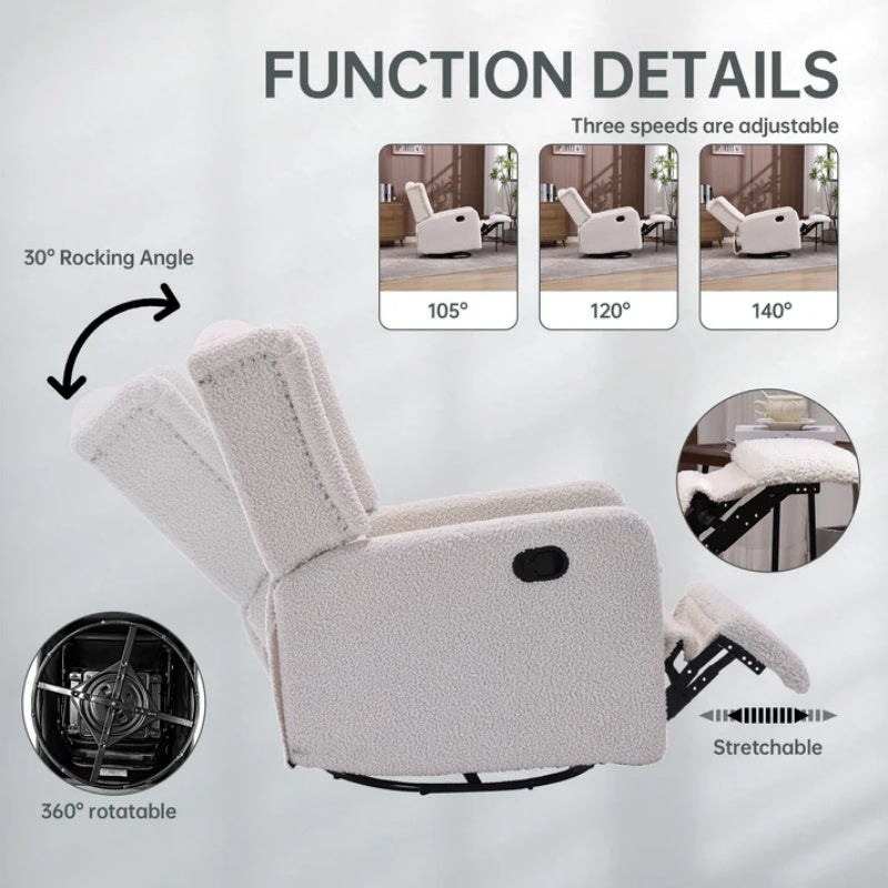COOLMORE Rocking Recliner Chair,360 Degree Swivel Nursery Rocking Chair,Glider Chair,Modern Small Rocking Swivel Recliner Chair for Bedroom,Living Room Chair Home Theater Seat (White Teddy)-海智集-Default-