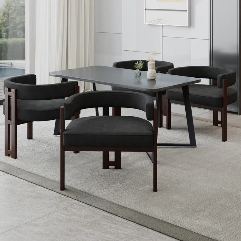 Modern Accent Chair Teddy Upholstered Armchair with Open Back 3 Legs Barrel Dining Chair Black-海智集-Default-