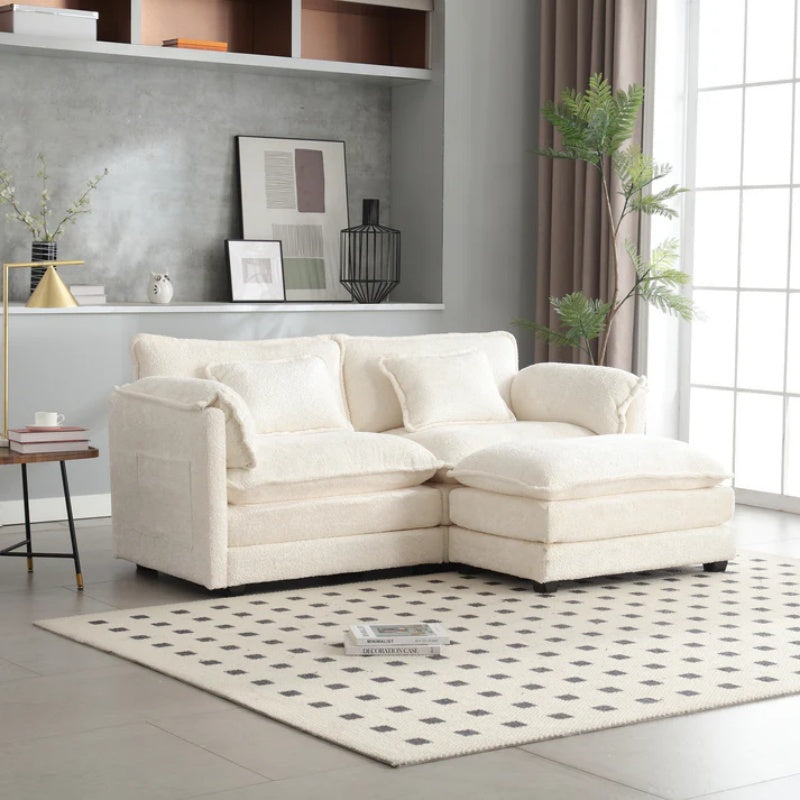 UNITED WE WIN Chenille fabric, removable armrests with side pockets, high density sponge filling, oversized double sofa with footstool-海智集-Default-