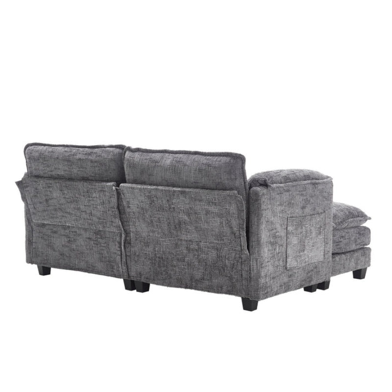 UNITED WE WIN Chenille fabric, solid construction, the overall structure of the sofa is stable, detachable armrests, two foot stools and two-seat sofa with side pockets-海智集-Default-