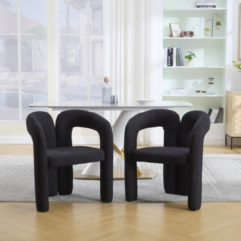 COOLMORE Contemporary Designed Teddy Fabric Upholstered Accent/Dining Chair, Black, Soft Velvet, 24'' x 20.5'' x 28''-海智集-Default-
