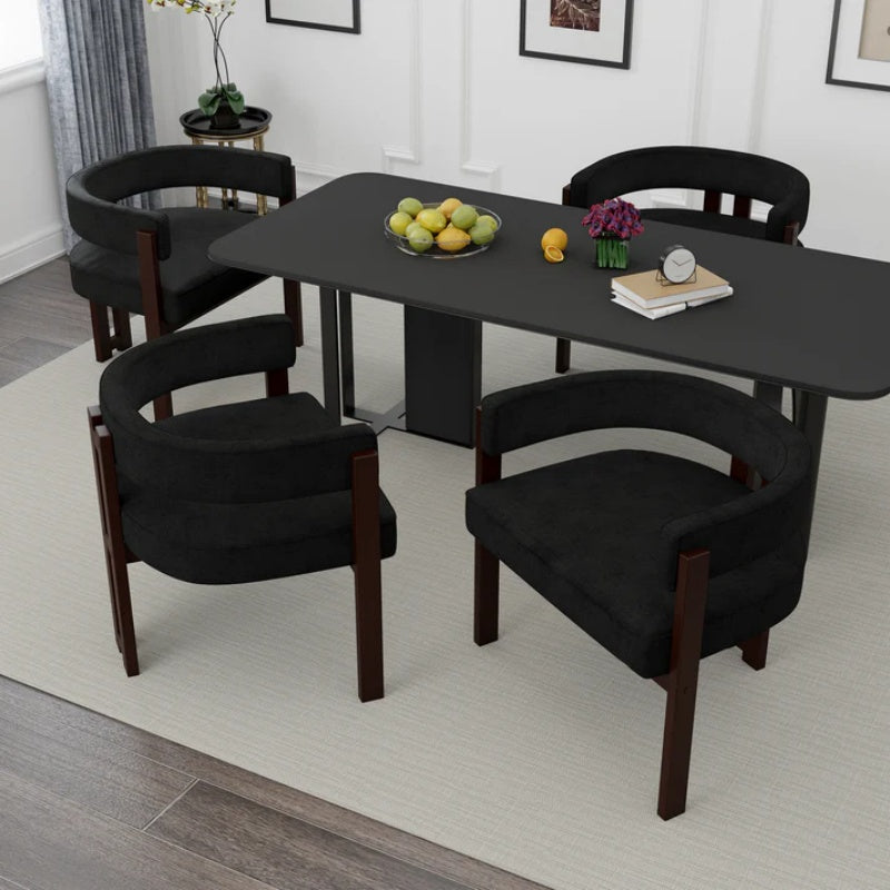Modern Accent Chair Teddy Upholstered Armchair with Open Back 3 Legs Barrel Dining Chair Black-海智集-Default-
