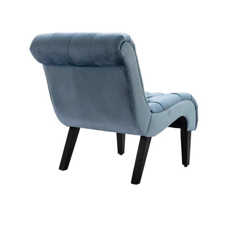 COOLMORE Modern Velvet Armless Accent Living Room Chair / Leisure Chair,Upholstered Fabric Button Comfortable Chair with Wooden Legs for Bedroom, Living Room, Office (Light Blue Velvet)-海智集-Default-
