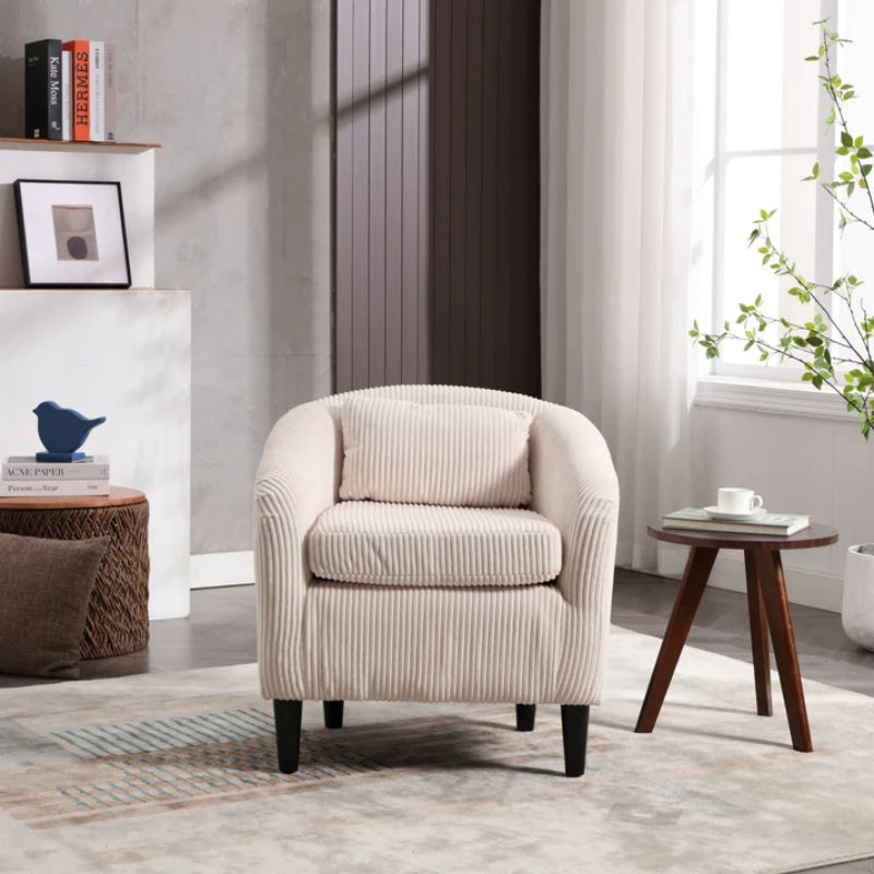 COOLMORE Living Room Accent Barrel Chair, Century Modern Style Decorative Chair, Armchair for Living Room with Thick Cushions and Pillows, Comfy Single Sofa Chair, Chair with Wooden Legs,Beige-海智集-Default-