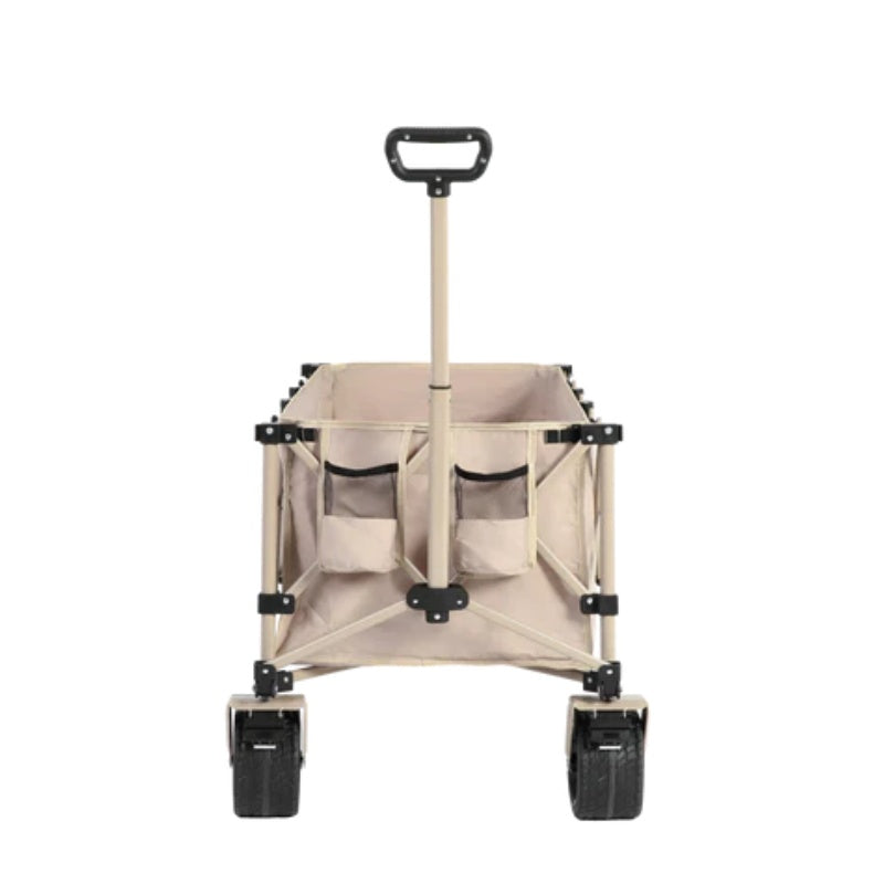 Foldable Extended Wagon with 220lbs Weight Capacity, Heavy Duty 300L Folding Utility Garden Cart with Big All-Terrain Beach Wheels & Drink Holders. Beige-海智集-Default-