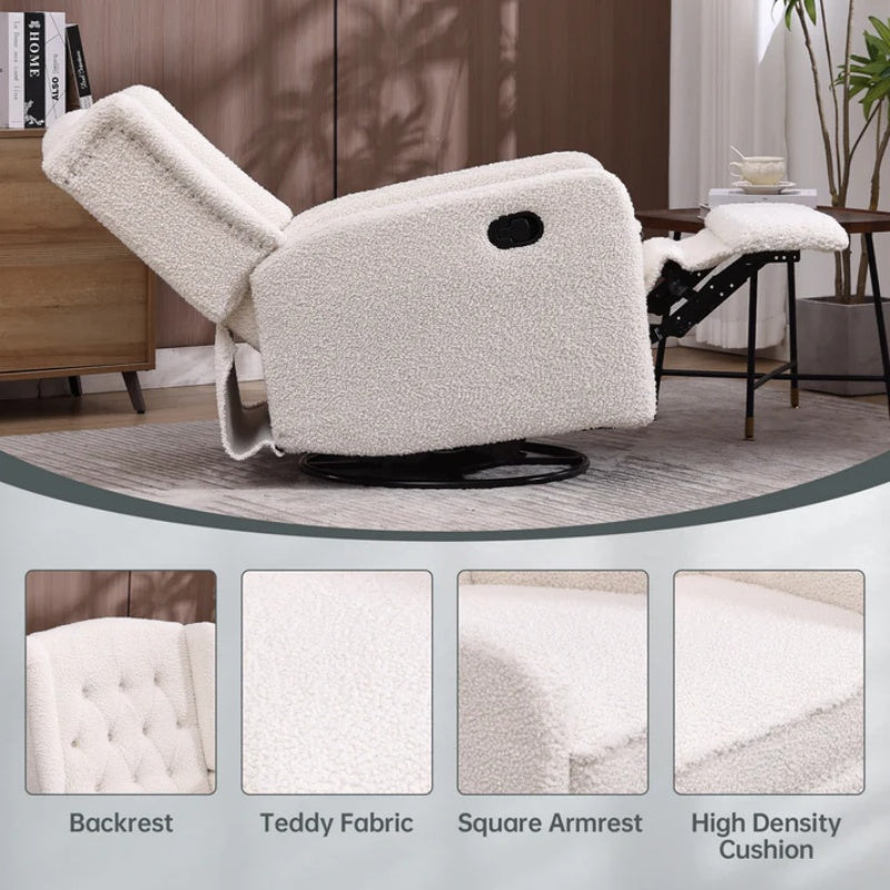 COOLMORE Rocking Recliner Chair,360 Degree Swivel Nursery Rocking Chair,Glider Chair,Modern Small Rocking Swivel Recliner Chair for Bedroom,Living Room Chair Home Theater Seat (White Teddy)-海智集-Default-