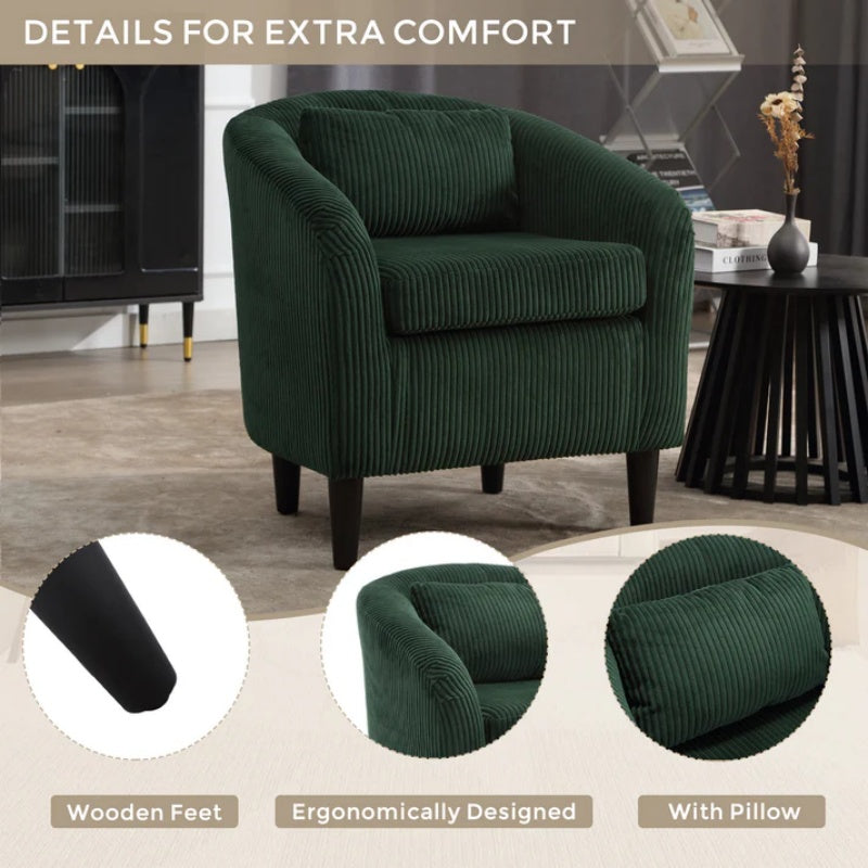 COOLMORE Living Room Accent Barrel Chair, Century Modern Style Decorative Chair, Armchair for Living Room with Thick Cushions and Pillows, Comfy Single Sofa Chair, Chair with Wooden Legs-海智集-Default-