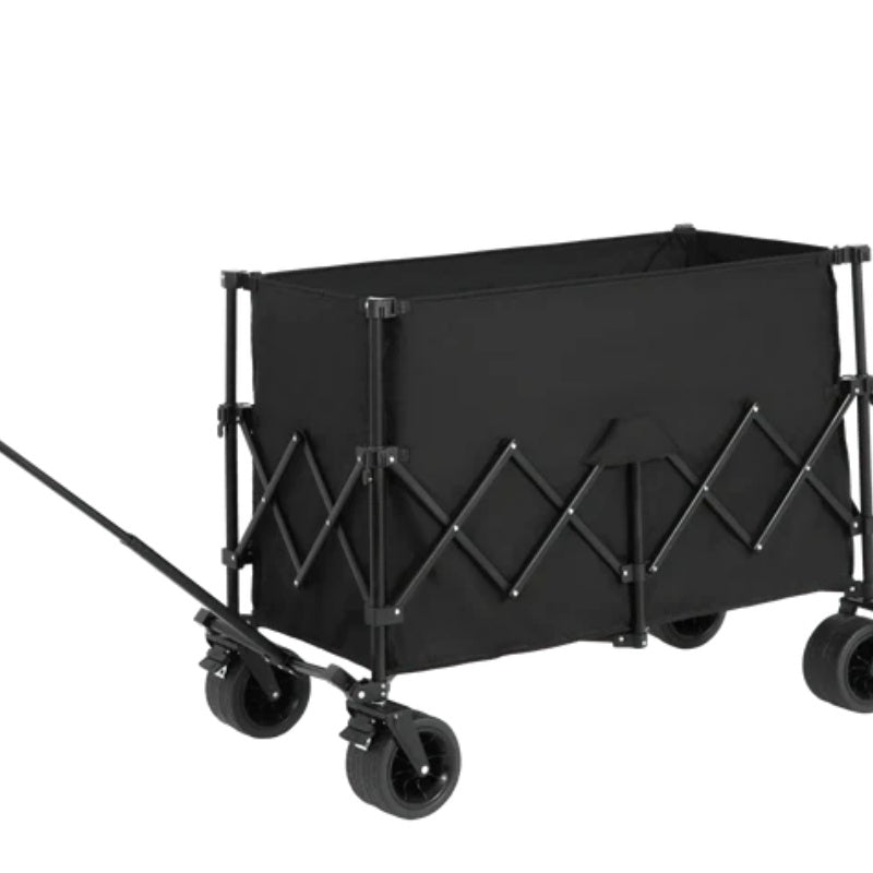 Beach Wagon,Collapsible Wagon 220lbs with Big Wheels Foldable Wagon Carts, Heavy Duty 300L Folding Utility Garden Cart with Big All-Terrain Beach Wheels & Drink Holders. Black-海智集-Default-