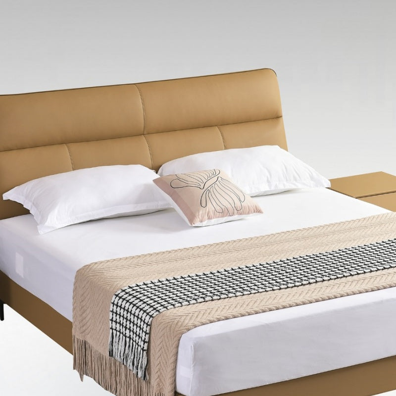 Jinxuan Series GINSON Leather Bed, Modern and simple Italian Light Luxury High-end Solid Wood Soft Package 2103 # (Including bed board but excluding bedside table)-海智集-