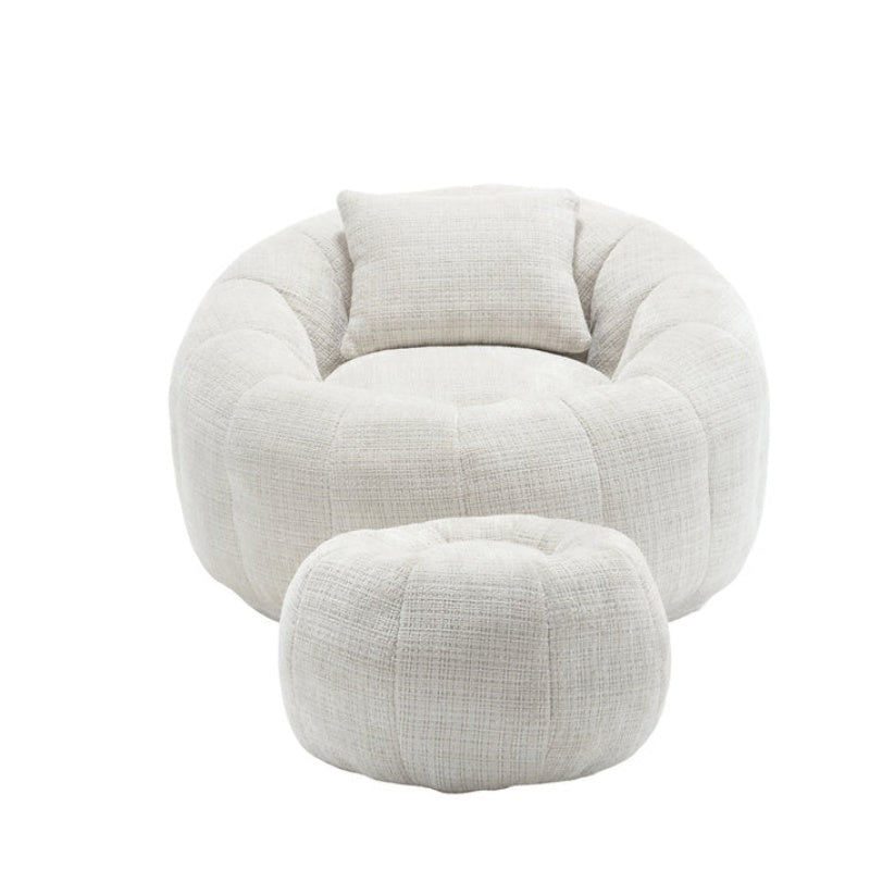 COOLMORE Modern Extra Large Round Bean Bag Chair with Footrest for Living Room, Chenille Fabric Lazy Sofa with Pillow for Adults, Teenagers,Child, Suitable for Bedroom, Dormitory, Study Room-海智集-Default-