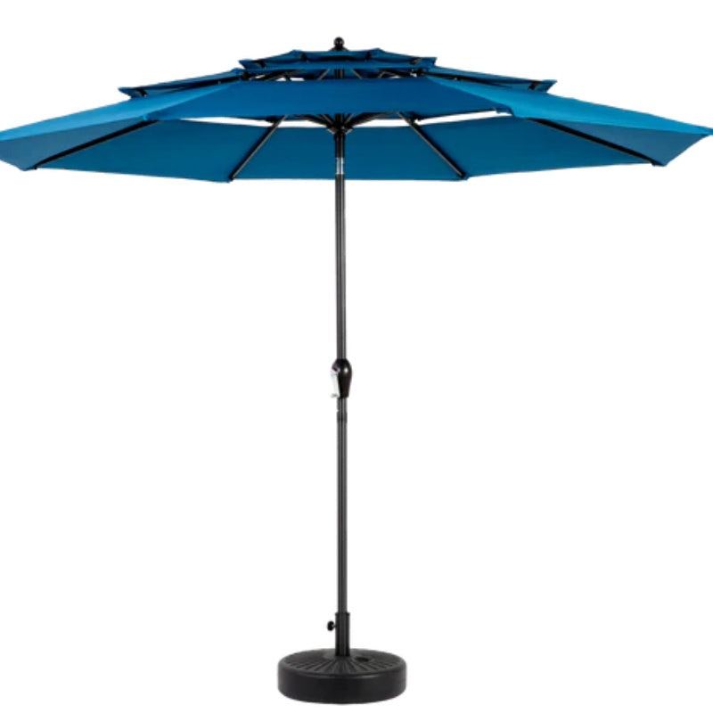 Aluminium 10ft 3 Tier Auto-tilt Umbrella ,Outdoor Patio Umbrella - Market Table Pool Deck Umbrella (Base Not Included) - ( Dark blue )-海智集-Default-