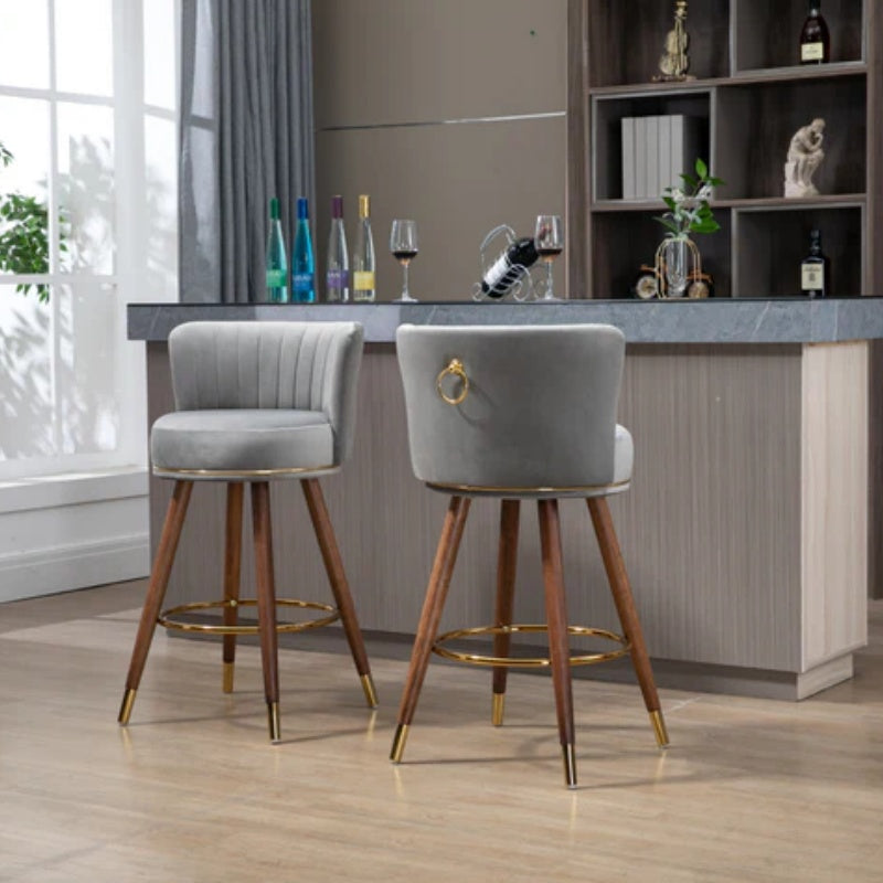 COOLMORE Counter Height Bar Stools Set of 2 for Kitchen Counter Solid Wood Legs with a fixed height of 360 degrees-海智集-Default-
