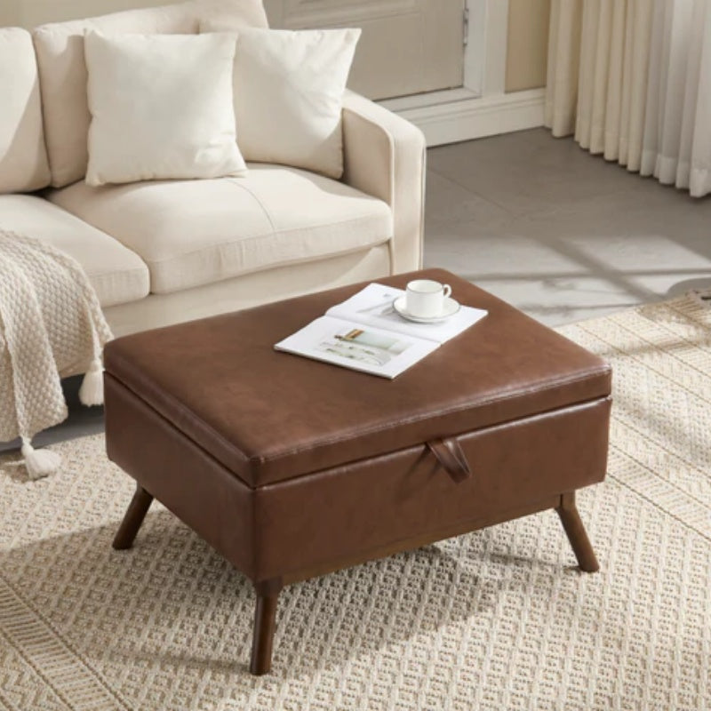 Mid-century modern square coffee table storage bench, assembled, suitable for living room, entryway and family room, used as a coffee table, stirrups, shoe bench-海智集-Default-