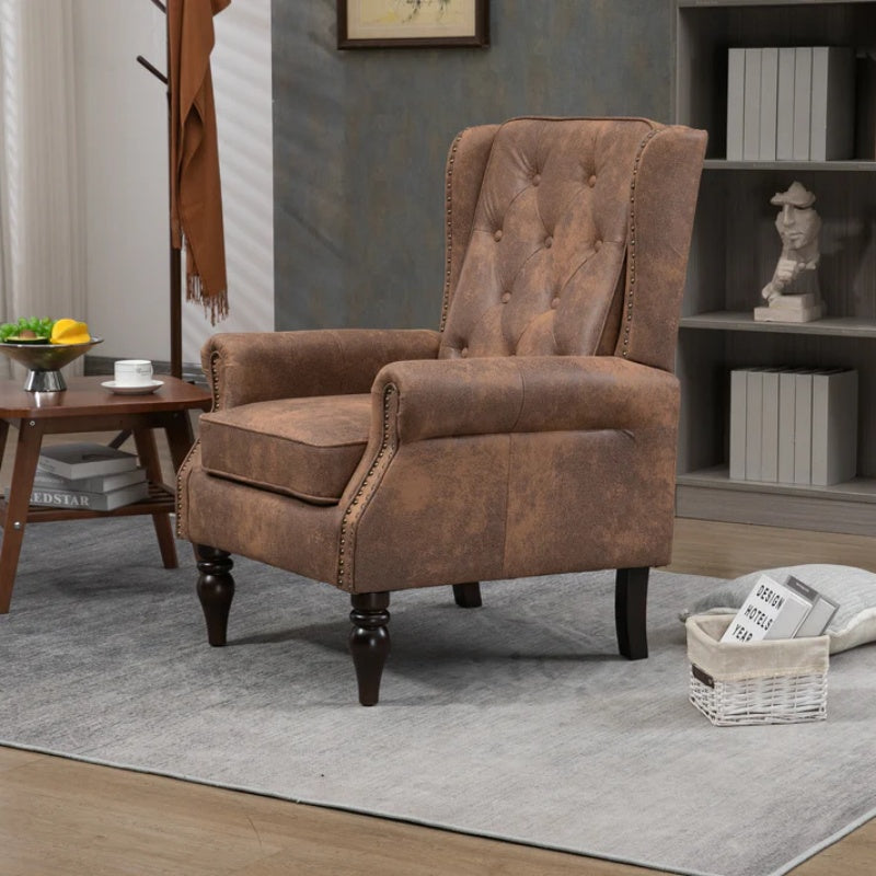 Modern Coffee Wood Frame Armchair with Sturdy Wood Legs and Microsuede Upholstery for Living Room-海智集-Default-