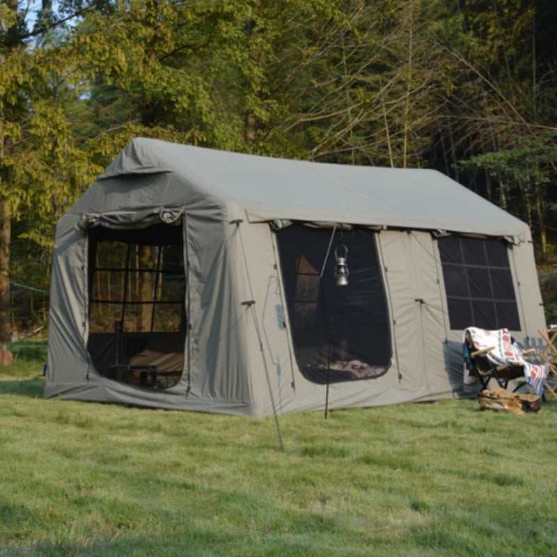 9.8 x13ft with canopy, Inflatable Camping Tents with Hand Pump, Air Glamping Tents, Easy Setup Waterproof and Windproof Blow up Tent Army green-海智集-Default-