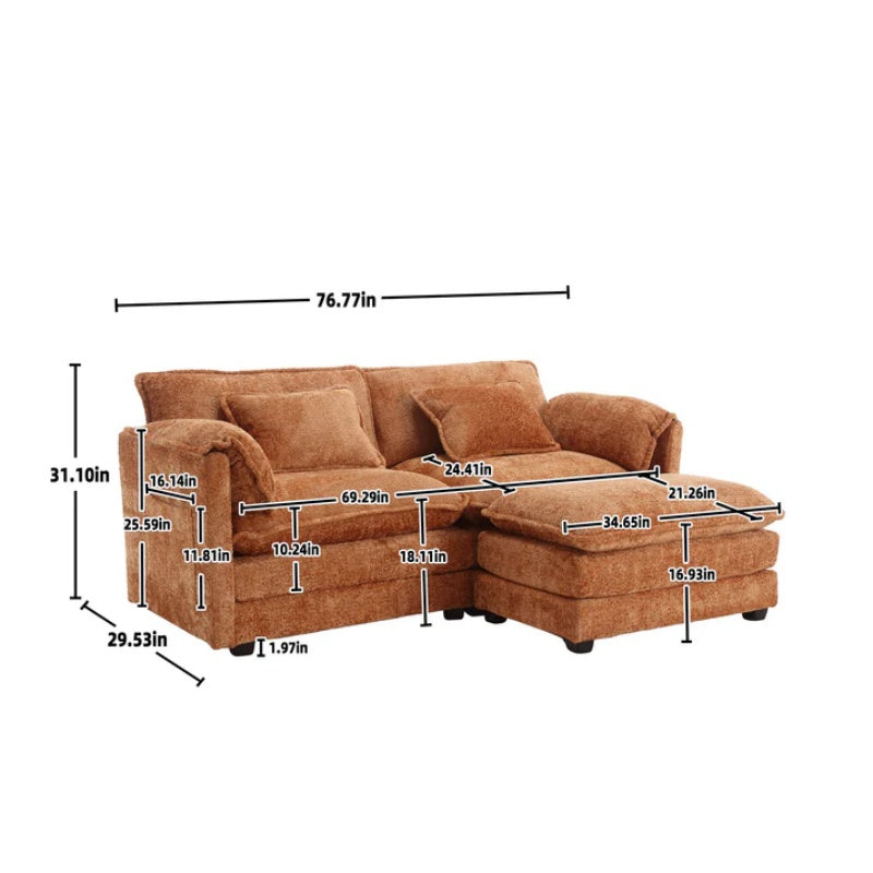 UNITED WE WIN Chenille fabric, solid construction, the overall structure of the sofa is stable, detachable armrests, two foot stools and two-seat sofa with side pockets-海智集-Default-