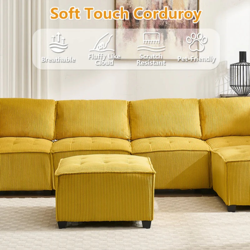 UNITED WE WIN Modular Sectional Sofa U Shaped Modular Couch with Reversible Chaise Modular Sofa Sectional Couch,6- Seat Convertible Sofa,Fit for Living Room-海智集-Default-