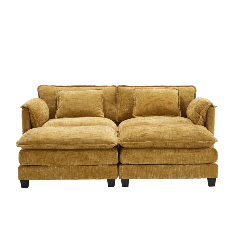 UNITED WE WIN Chenille fabric, solid construction, the overall structure of the sofa is stable, detachable armrests, two foot stools and two-seat sofa with side pockets-海智集-Default-