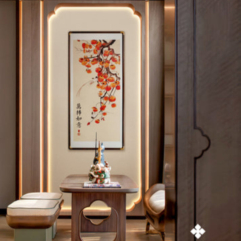 New Chinese Style 3D Relief Wall Art - Handcrafted Textured Painting with Wood Frame, Oriental Home Decor for Living Room & Office-海智集-