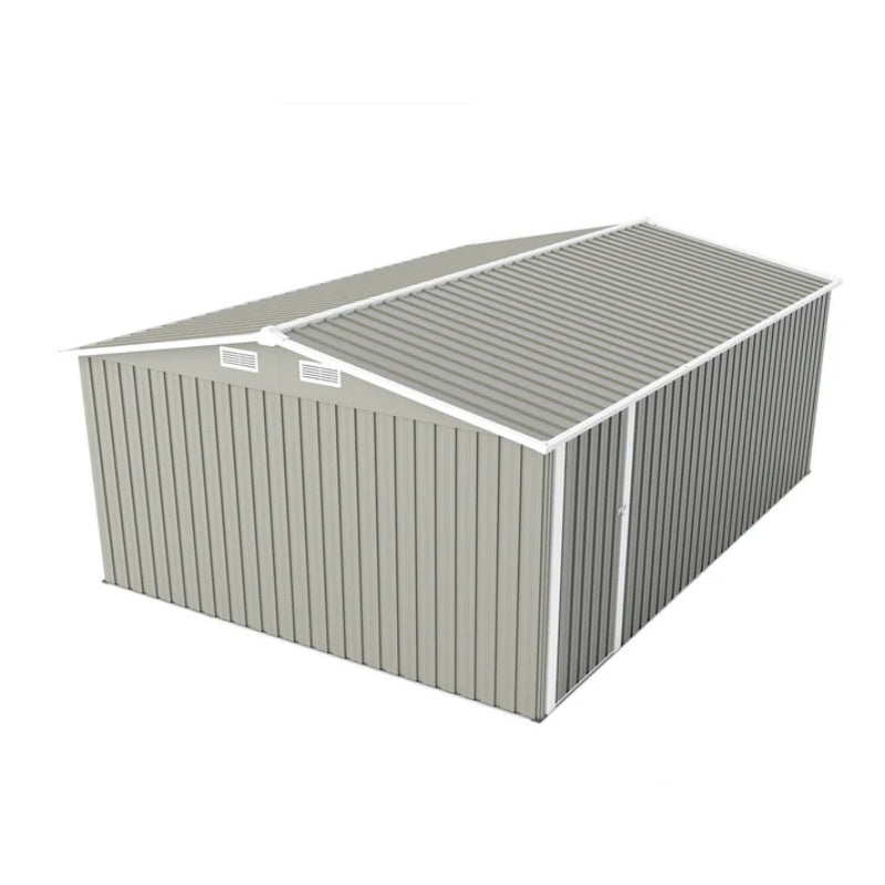 Campcraft Outdoor Storage Shed 10×14 FT with 3 Lockable Doors,Utility Tool Shed Metal Storage Garden Sheds Frame and 4 Vents,for Backyard,Patio,Lawn,Light Grey-海智集-Default-