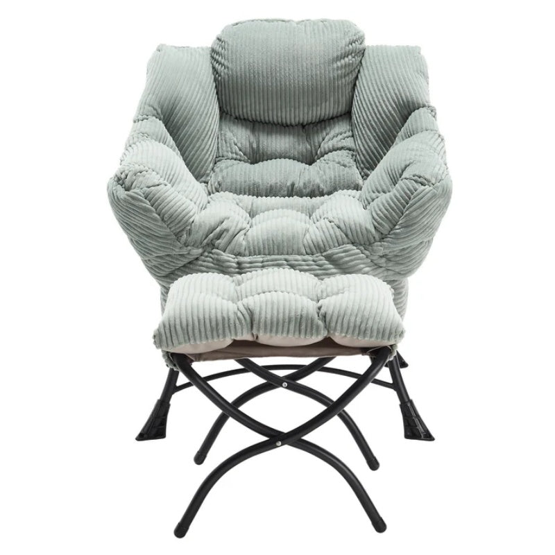Lazy Chair with Ottoman, Modern Lounge Accent Chair with Armrests and a Side Pocket, Leisure Upholstered Sofa Chair Reading Chair with Footrest for Small Space, Corner Chair-Light green-海智集-Default-