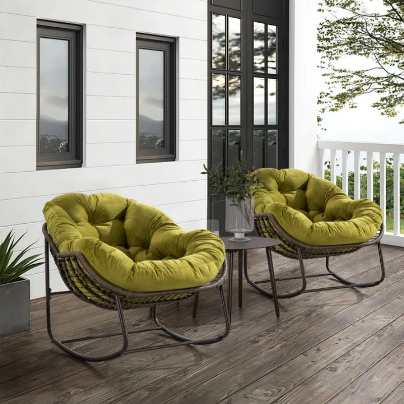 Outdoor Rattan Rocking Chair,Padded Cushion Rocker Recliner Chair Outdoor for Front Porch, Living Room, Patio, Garden, Olive Green-海智集-Default-