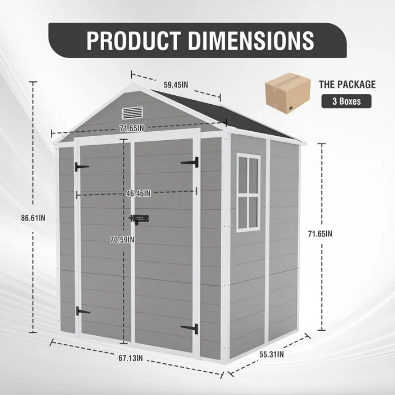Campcraft 6*5ft resin storage shed, high quality pp material, strong structure, waterproof, rust and UV proof, large storage space, 12mm thick pp board, HD window lighting-海智集-Default-