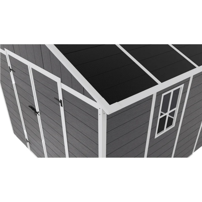 Campcraft 8*8ft resin storage shed, high quality pp material, strong structure, waterproof, rust and UV proof, large storage space, 12mm thick pp board, HD window lighting Dark gray-海智集-Default-