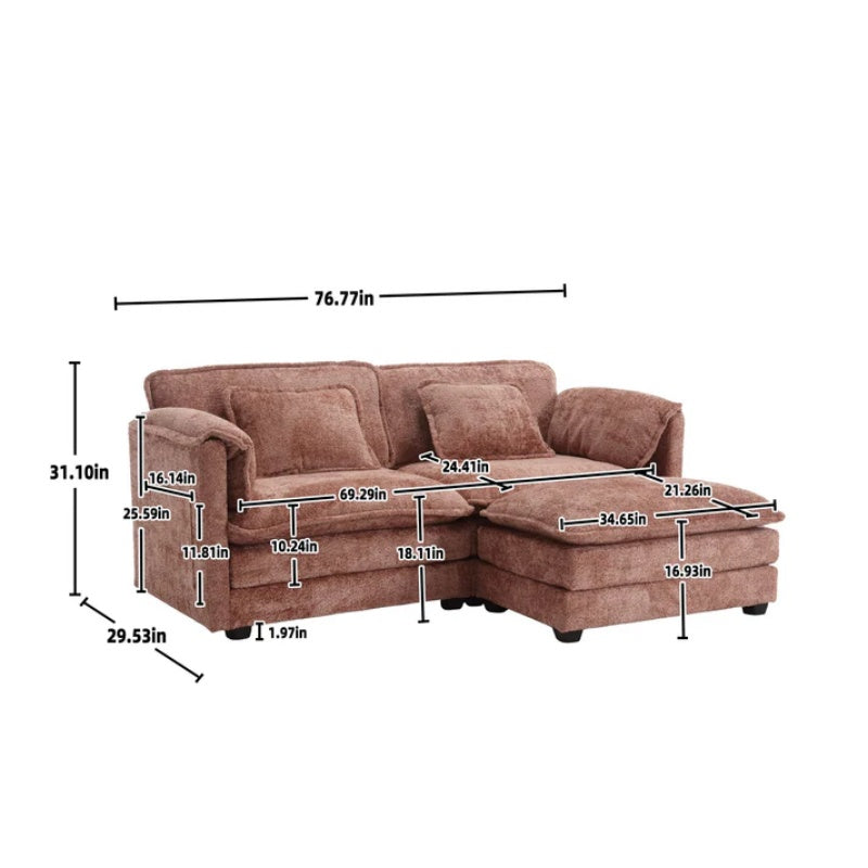 UNITED WE WIN Chenille fabric, removable armrests with side pockets, high density sponge filling, oversized double sofa with footstool-海智集-Default-