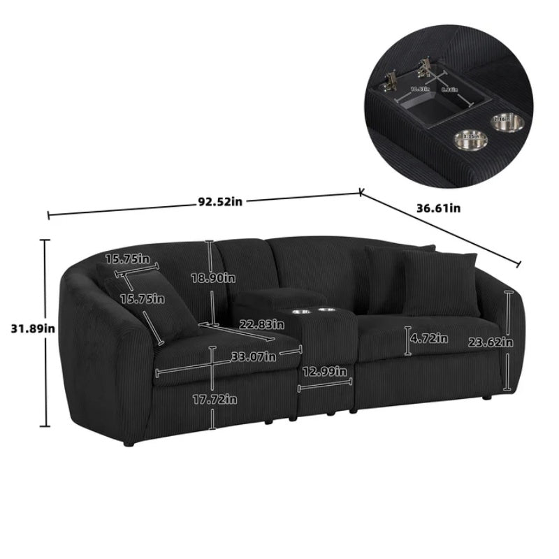UNITED WE WIN corduroy fabric, two cup holders, storage, oversized two-seat, solid wood frame, high quality sponge filling, curved placement sofa-海智集-Default-