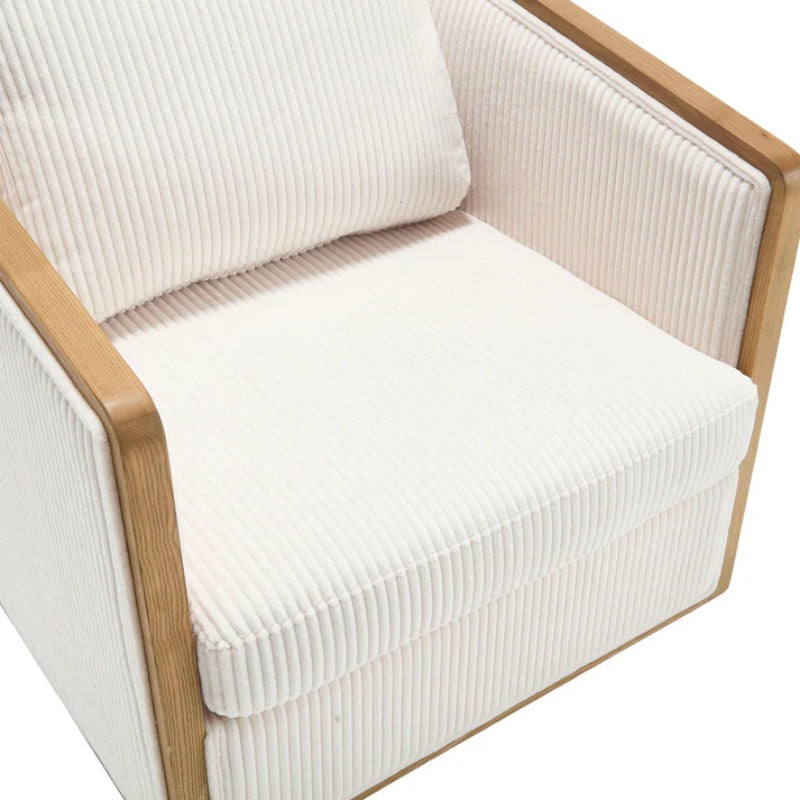 Corduroy Swivel Barrel Chair, Comfortable Accent Sofa Chair, 360 Degree Swivel, Beige, Corduroy, 30.12''x35.04''x30.31''-海智集-Default-