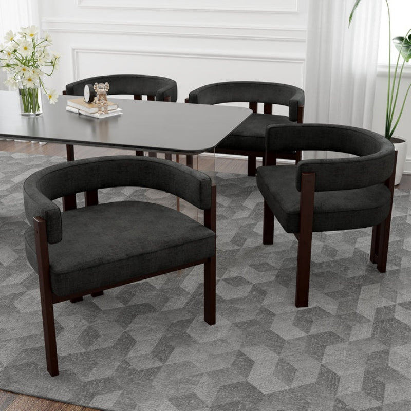 Modern Accent Chair Teddy Upholstered Armchair with Open Back 3 Legs Barrel Dining Chair Black-海智集-Default-