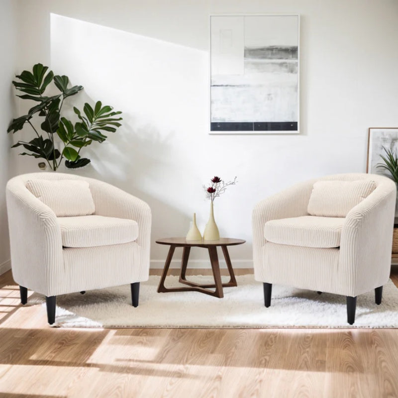 COOLMORE Living Room Accent Barrel Chair, Century Modern Style Decorative Chair, Armchair for Living Room with Thick Cushions and Pillows, Comfy Single Sofa Chair, Chair with Wooden Legs,Beige-海智集-Default-