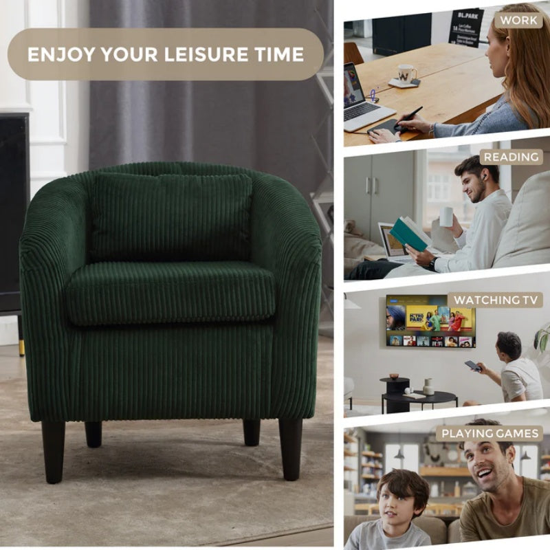 COOLMORE Living Room Accent Barrel Chair, Century Modern Style Decorative Chair, Armchair for Living Room with Thick Cushions and Pillows, Comfy Single Sofa Chair, Chair with Wooden Legs-海智集-Default-