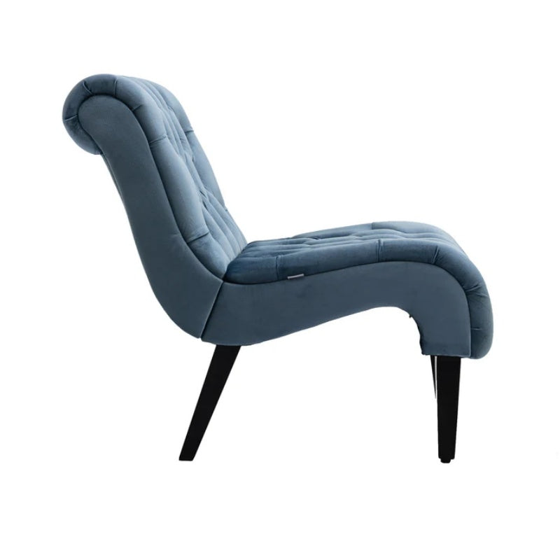 COOLMORE Modern Velvet Armless Accent Living Room Chair / Leisure Chair,Upholstered Fabric Button Comfortable Chair with Wooden Legs for Bedroom, Living Room, Office (Light Blue Velvet)-海智集-Default-