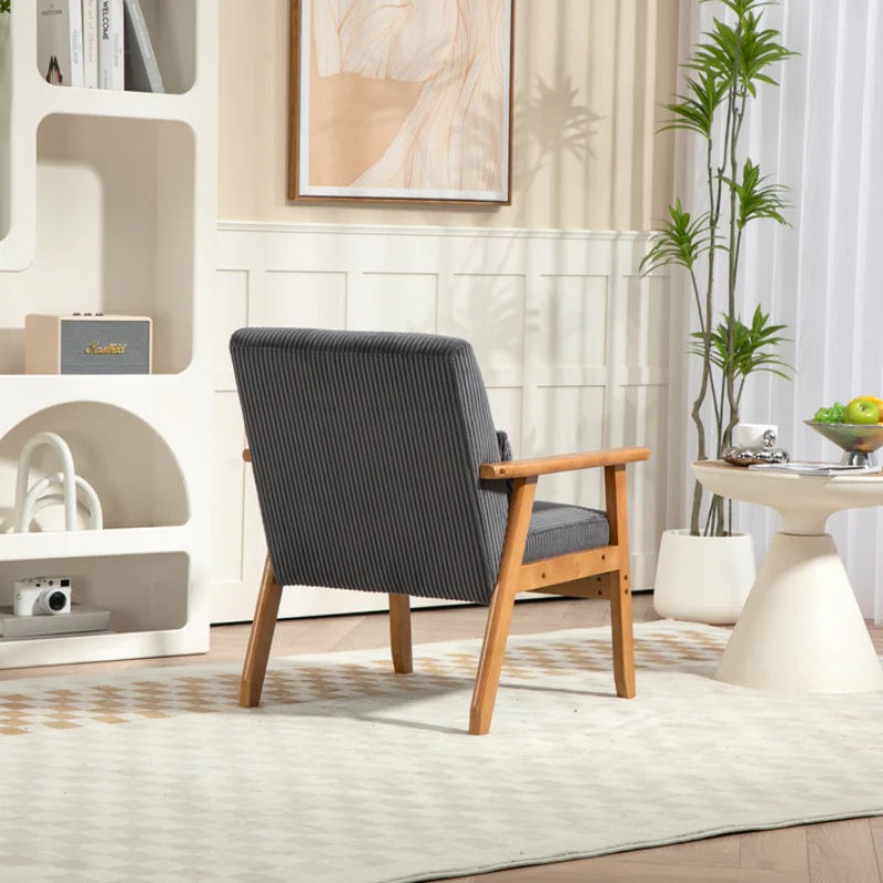 Leisure Chair with Solid Wood Armrest and Feet, Leisure chair, wood frame, velvet, l, solid rubber wood legs, Mid-Century Modern Accent chair, for Living Room Bedroom Studio chair-海智集-Default-