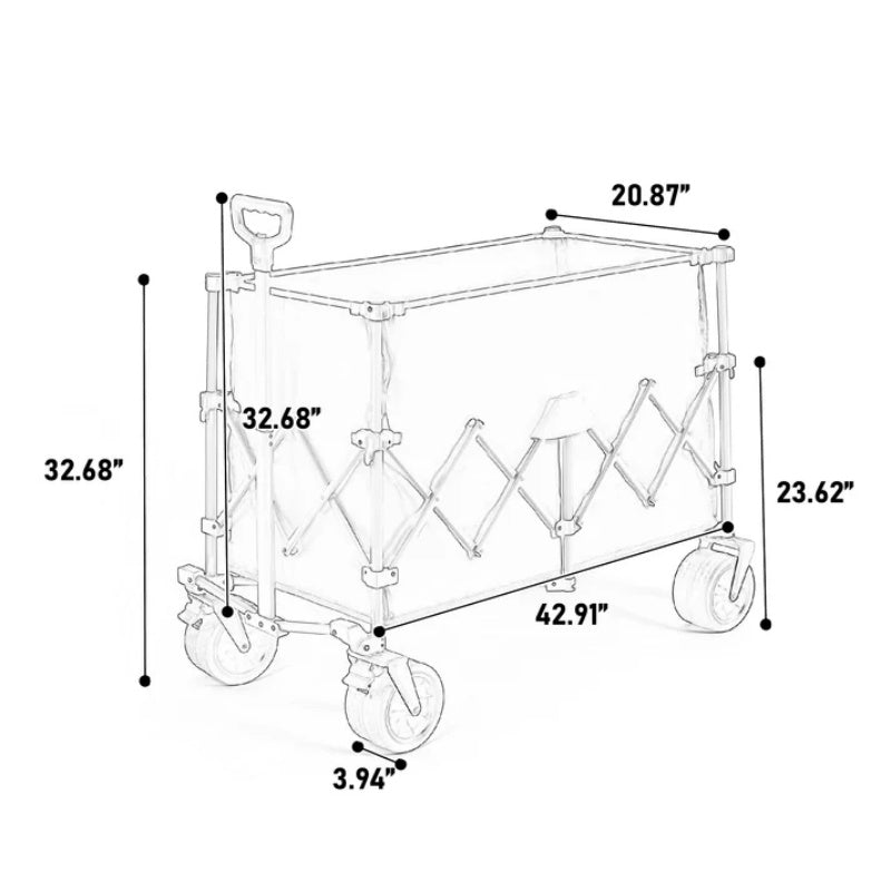 Beach Wagon,Collapsible Wagon 220lbs with Big Wheels Foldable Wagon Carts, Heavy Duty 300L Folding Utility Garden Cart with Big All-Terrain Beach Wheels & Drink Holders. Black-海智集-Default-