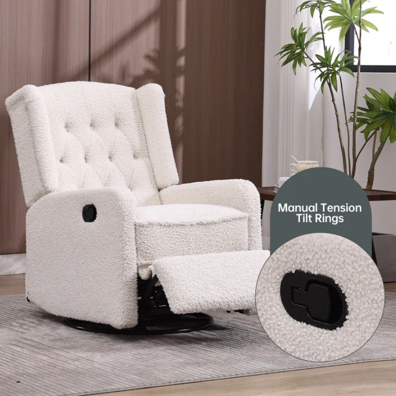 COOLMORE Rocking Recliner Chair,360 Degree Swivel Nursery Rocking Chair,Glider Chair,Modern Small Rocking Swivel Recliner Chair for Bedroom,Living Room Chair Home Theater Seat (White Teddy)-海智集-Default-