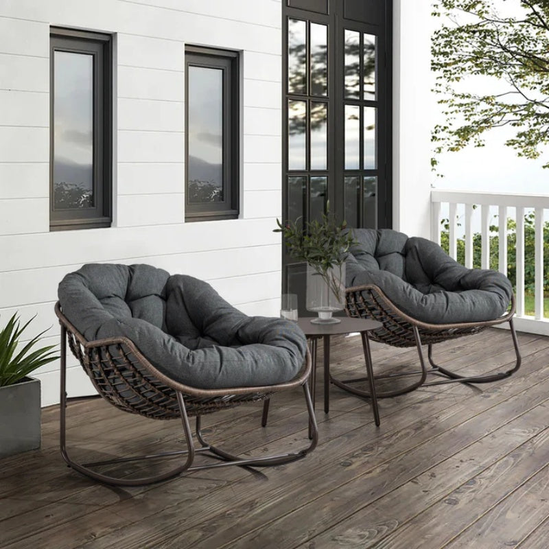 Outdoor Rattan Rocking Chair,Padded Cushion Rocker Recliner Chair Outdoor for Front Porch, Living Room, Patio, Garden, Grey-海智集-Default-