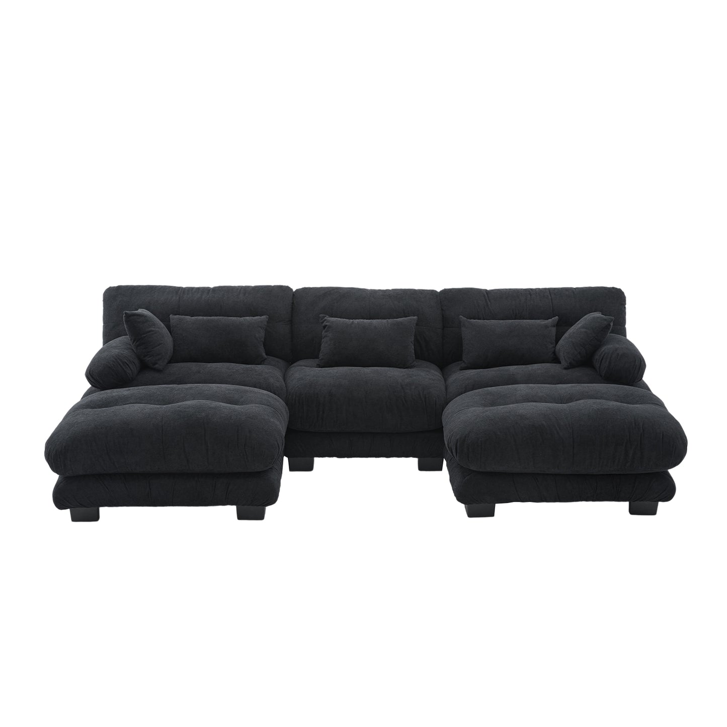 UNITED WE WIN Pelletized velvet U Shape Cloud Couch with 2 Ottomans,Free Combined 3 Seater Comfy Sofa with Bolster Armrest Pillows, sofa for Living Room-海智集-Default-