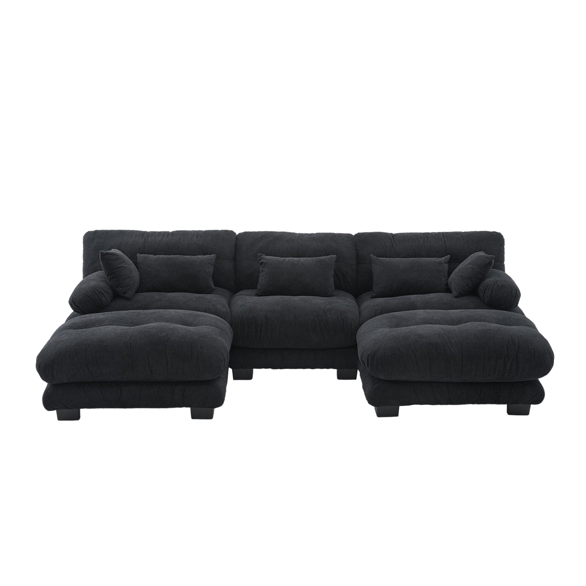 UNITED WE WIN Pelletized velvet U Shape Cloud Couch with 2 Ottomans,Free Combined 3 Seater Comfy Sofa with Bolster Armrest Pillows, sofa for Living Room-海智集-Default-