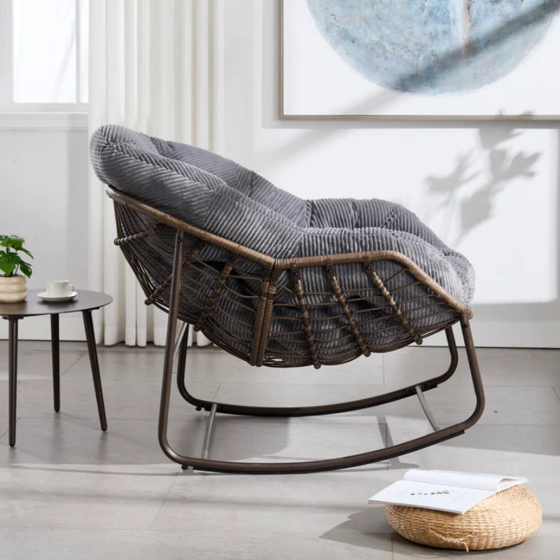 Outdoor Rattan Rocking Chair,Padded Cushion Rocker Recliner Chair Outdoor for Front Porch, Living Room, Patio, Garden, Grey-海智集-Default-
