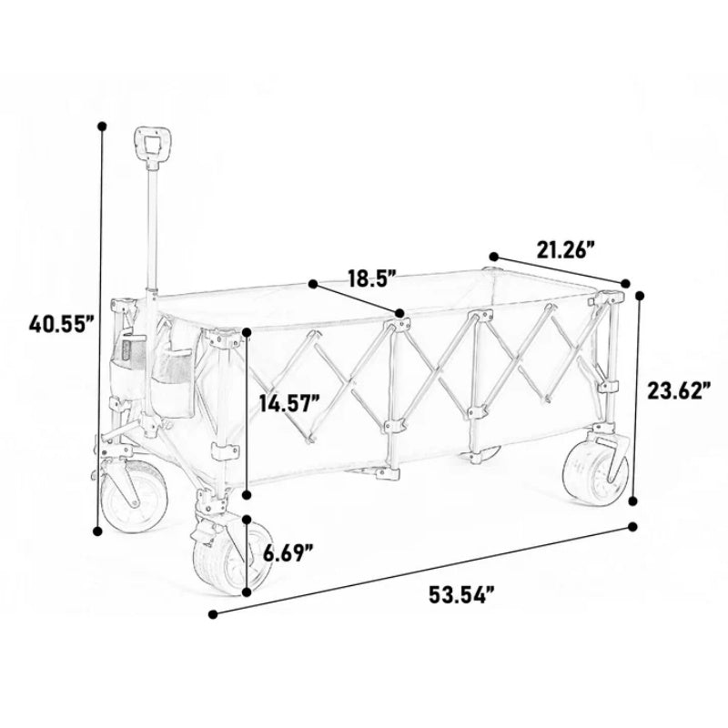 Foldable Extended Wagon with 220lbs Weight Capacity, Heavy Duty 300L Folding Utility Garden Cart with Big All-Terrain Beach Wheels & Drink Holders. Beige-海智集-Default-